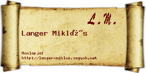 Langer Miklós névjegykártya